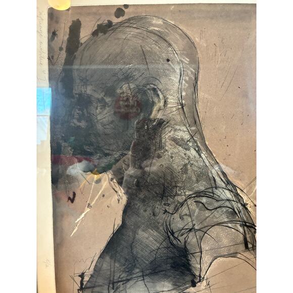 Vintage Dark Abstract Figurative Mixed Media Print Signed & Numbered Framed Art - Picture 4 of 11